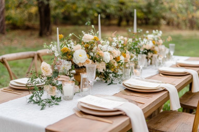 Une table décorée pour un mariage éco-responsable.